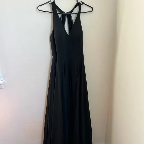 Azazie Black Open Back V Neck Dress A2 - Picture 2 of 7